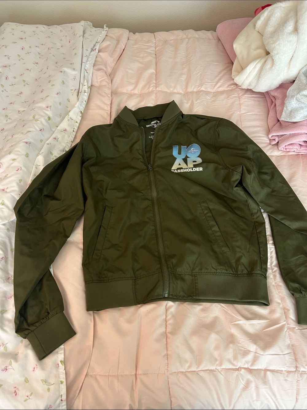 Dark Olive universal studios bomber jacket